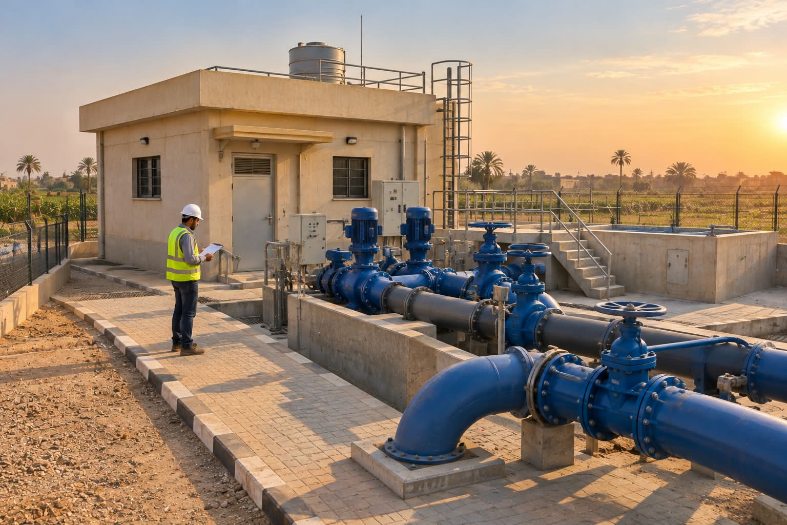 محطة رفع وخطوط طرد ومحابس بعد التنفيذ